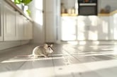 Grey mouse in a kitchen
